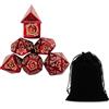 KRVNTH Set Completo Dadi Poliedrici D&D da 7 Pezzi Rossi con Sacchetto Velluto, per Dungeons & Dragons, Pathfinder e Giochi di Ruolo.