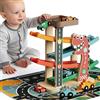 AmazingJoy Giochi legno bambini 1 anno con 6 Mini Auto Giocattolo Pista macchinine e garage macchine per bambini Regalo Natale bimbo 1+ anno gioco montessori 1+ anno ragazzi ragazze