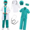 XFOZDM Costume da Dottore per Bambino/Bambina con Camice Dottore, Scrub, Stetoscopio, Kit Chirurgo Medico - Ragazzi/Ragazze, Gioco di Ruolo, Carnevale, Halloween, Cosplay - 10 Anni, Verde, 150