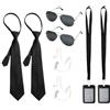 Novocloud 8 Pezzi Agente Costume Accessori, Servizio Segreto Costume Set Con Occhiali Da Sole Neri Tie Earpiece Id Card Holder Spy Costume Accessori Men in Black Costume per Cosplay