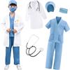 XFOZDM Costume da Dottore per Bambino/Bambina con Camice Dottore, Scrub, Stetoscopio, Kit Chirurgo - Medico per Ragazzi/Ragazze, Gioco di Ruolo, Carnevale, Halloween, Cosplay - 12 Anni, Blu, 170