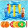 MplehDa Gioco d'acqua galleggiante Floating Hoops 2 in 1, canestro da basket gonfiabile per piscina con gioco di lancio ad anelli per adulti, set con 2 palline, 8 anelli, pompa da basket per l'estate