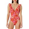 Amazon Essentials Costume da Bagno Intero con Scollo a V e Volant Donna