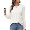 PASUDA Maglietta Donna Maniche Lunghe Cotone T-Shirt Elegante Camicia con Girocollo Stampa Tee Magliette Casual Moda Shirt Blusa Tee Tops(Bianco,M)
