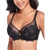 DotVol Reggiseno per Donna con Ferretto in Pizzo Senza Imbottitura Taglie Grandi Biancheria Intima minimizzante Trasparente Comodo Nero 4F