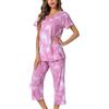 MIA LUCCE Pigiama da donna in due pezzi, pigiama estivo, biancheria da notte corta, in cotone, tuta capri, abbigliamento da notte e pantaloni a 3/4, taglie S-XXL, rosa, M