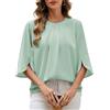 PASUDA Camicia Donna Elegante Manica a 3/4 Top Blusa a Girocollo in Chiffon Casual Camicetta Estiva Tinta Unita Manicotto Split Maglietta da Lavoro (Verde, S)