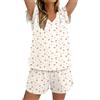 Rapbin - Pigiama da donna corto, set a maniche corte, biancheria da notte estiva, per il tempo libero, con scollo a V, top e pantaloni da pigiama, 2 pezzi, casacca con elastico in vita, casual