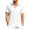 PrimeCrest Camicia Lino Uomo Maniche Corte Estiva Leggera Traspirante Regular Fit Casual Tinta Unita Button-Down Spiaggia Vacanza con Taschino Bianco XL