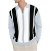 CTU Polo da uomo in maglia, alla moda, vintage, a righe, da golf, leggera, casual, a maniche lunghe, M-3XL