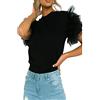 Party HuB Camicia da donna con maniche a sbuffo in tulle e volant in rete, scollo rotondo, abbigliamento casual a maniche corte, Nero , 16-18