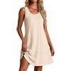 uxxnjfg Vestito Donna Estivo Lino Elegante Abito Estivo Donna Taglie Forti Eleganti Vestiti Estivi con Scollo a Girocollo Sexy Abbigliamento Curvy Women's Clothing Mare Dress Beige S