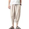 DSJJ Pantaloncini Uomo Cotone Lino Casual Pantaloncini Bermuda 3/4 Cargo Shorts Vintage Baggy Coulisse Comodo Jogging Pants