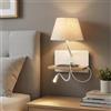 B·LED BARCELONA LED BARCELONA LED applique da parete con paralume in tessuto BEIGE, USB e USB-C ricarica, mensola in legno, luce lettura LED E27, stile naturale retrò industrial moderno classico camera testiera