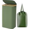 Lifewit Cesto portabiancheria con coperchio, 100 l, con manici in bambù e borsa rimovibile, grande cesto portabiancheria pieghevole per camera da letto, bagno, dormitorio, lavanderia, verde