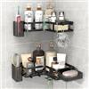 Kysren Kysen - Set di 2 mensole angolari per doccia, senza forature, autoadesive, con 5 ganci e 2 supporti per dentifricio, per bagno, cucina, antiruggine e impermeabile