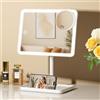 FASCINATE Grande specchio da trucco ricaricabile con illuminazione, specchio ingranditore 1x/10x, specchio da tavolo regolabile con luce, girevole a 360°, con illuminazione (bianco neve)