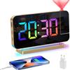 Venchin Sveglia con Proiettore Soffitto: 7.4 LED Sveglia Digitale da Comodino 180° Proiettore Tempo 10 RGB Luce Notturna 2 Modalità Allarme 2 USB Ricaricare 6 Luminosità 4 Volume Orologio Digitale