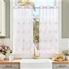 TOPICK Tenda Corta Velo Antivento 65L x 90A cm 2 Pezzi Bianco Ricamo Rosa