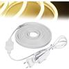 VEGOATY Striscia LED COB 220 V, 5 m, 288 LED/m, luce bianca calda, impermeabile, interruttore per decorazione interna e esterna