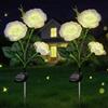 Hahorpa 2 Pezzi Luci Solari da Esterno a Forma di Rosa Bianca per Giardino, Fari da Percorso a Palo con LED Impermeabili IP65, Decorazioni Solari con On/Off Automatico per Giardino, Vialetto, Tomba