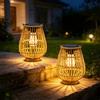 VeftBltrem Set di 2 lanterne solari per esterni, in rattan intrecciato a mano, in stile bohémien, da appendere e da terra, impermeabili IP65, luce LED bianca calda, regalo ideale per mamme, donne, lampade solari