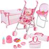 deAO Bambola Bebé Giocattolo Set, 30CM Bambola Reborn con Seggiolone, Culla per