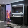 Specchio bagno LED 100x60cm, Touch antiappannamento, Schermo LCD, 3 colori dimmerabili, Vetro + alluminio, moderno, Argento