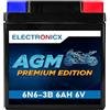 Electronicx, AGM, Premium Edition 6N6-3B Batteria moto 6V 6Ah - compatta, sigillata, senza manutenzione, resistente a vibrazioni e perdite - per scooter, quad, ATV, trattorini