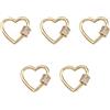 Cheriswelry, 5 moschettoni a forma di cuore in ottone, con zirconia cubica, con chiusura a gancio o a vite, dorati, decorativi, per la creazione di gioielli, portachiavi, ciondoli