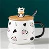 Xfeyaqlo Tazza Colazione Latte, con Coperchio e Cucchiaino, un Buon Partner per Gli Amanti Delle Mucche, Regali per La Famiglia, Gli Amici, 400ml (B Mucca)