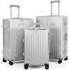 ALPHA CAMP Set di 3 Valigie Argento, Valigia Media Valigia Grande 23 KG Rigida TSA Serratura con Ruote, Valigia Grande XL Policarbonato Cornice in Alluminio Ricarica