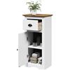 Hothingwell Mobile da Bagno BODO Bianco e Marrone 44x30x90 cm con Cassetto e Anta in Legno Massello di Pino, Armadietto Bagno con Maniglie in Metallo