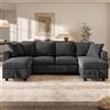 Rosebibi Divano letto a forma di U in ciniglia allungabile con 2 penisole e 2 cuscini, grigio scuro, 260 x 128 x 82 cm