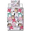 Character World Squishmallows - Set copripiumino singolo in poliestere, design brillante, reversibile, double-face, prodotto ufficiale, con federa coordinata, multicolore
