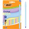 BIC Penne a sfera BIC Cristal Pastel a punta media (1,00 mm) ricaricabili con inchiostro blu - Fusti pastello assortiti, Confezione da 10