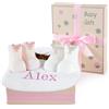 BebeDeParis Regalo Neonato Maschio Femmina con Calzini | Bavaglino Ricamato e Scatola | Cestino Ideale per un Regalo con Stile e Comodità | Cesta Personalizzata (Rosa) | BebeDeParis