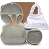 BebeDeParis Regalo ecologico personalizzato per bambini | stoviglie in silicone e bavaglino ricamato con nome + biologico | fatto a mano in Spagna (Grigio | Set di Piatti + Bavaglino) | BebeDeParis