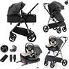 Lnhcrbs Passeggino Trio con Base ISOFIX, Passeggino Fronte Mamma,Nero,22KG