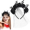 Generico Fascia per velo di rosa di Halloween, fascia per corona di fiori di Halloween - Cerchietto per capelli con corona e rosa | Fasce per capelli con corona vintage di Halloween, fasce per capelli con fior