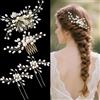 XFSRG 4 Pezzi Forcine Capelli Sposa Fiore e Foglia per da con Cristalli Forcine Perle Fermagli per con Strass a Forma di Foglia Punti Luce Capelli Sposa (Oro B)