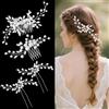 XFSRG 4 Pezzi Forcine Capelli Sposa Fiore e Foglia per da con Cristalli Forcine Perle Fermagli per con Strass a Forma di Foglia Punti Luce Capelli Sposa (Argento B)