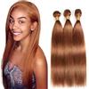 Hxxcoup Human Hair Bundles Estensione capelli umani #30 Light Brown Color Straight Brazilian Remy Virgin Human Hair Extension 100g/Bundle Total 300g 14 16 18 Inch