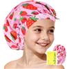 Years calm Cuffia da doccia foderata in raso, impermeabile, per bambini, con morbida protezione per i capelli e ampia fascia elastica, cuffia da doccia riutilizzabile per bambini dai 3 ai 10 anni