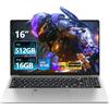 DIAKUOE Notebook 16 Pollici, Win 11 PC Portatile 16GB RAM 512GB SSD, Celeron N100 CPU, Laptop 1080P Schermo, Tastiera Retroilluminata+Sblocco Impronta Digitale, 6000mAh Battery, BT5.0/BT 5.0/Webcam/Mini-HDMI