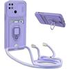 YFSYLL Cover Compatibile con Xiaomi Redmi 10C con Cordino,Custodia con Cordino Silicone Cover,Protezione Fotocamera,360°Anello Supporto,Porta Carte,Viola