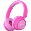 iClever BTH22 Cuffie Bluetooth per Bambini, Tempo di Gioco 60H, Volume Sicuro 74/85 DBA, Bluetooth 5.4, USB C, Over Ear Cuffie Wireless con Microfono AuX Cavo per iPad/Tablet/Viaggi/Scuola (Rosa