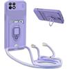 YFSYLL Cover Compatibile con Samsung Galaxy A22 4G / M32 4G con Cordino,Custodia con Cordino Silicone Cover,Protezione Fotocamera,360°Anello Supporto,Porta Carte,Viola