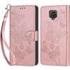KENHONER Custodia per Xiaomi Redmi Note 9 Pro/ Note 9S Cover, Oro rosa Farfalla | Portafoglio in Pelle PU Retro, Antiurto Flip, Slot per Schede, Funzione Stand, Chiusura Magnetica