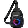 OBEST Borsa da Petto con Altoparlante, Zaino Impermeabile, Radio FM, Supporto per Schede MP3/TF, Luci d'atmosfera LED, Caricatore di Emergenza da 1800 mAh, Adatto per Sport all'aria Aperta, Ciclismo